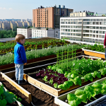 Sustainable Urban Farming in Russia**

"A thriving rooftop garden atop a modern apartment building in Moscow, Russia. Lush vegetables, herbs, and flowers grow in raised beds. Solar panels are visible in the background. Fully clothed people are tending to the garden, interacting with children. Safe for work, appropriate content, fully clothed, family-friendly, professional photography, perfect anatomy, natural proportions, high quality."

**
