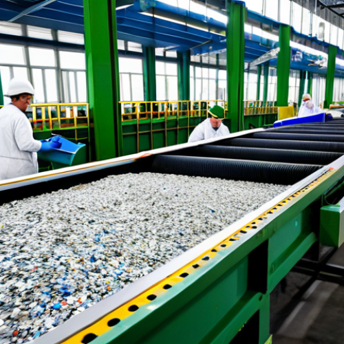 Modern Recycling Facility**

"Interior of a brightly lit, state-of-the-art recycling facility in Russia. Workers in professional uniforms are sorting materials. Conveyor belts move various recyclable items. Focus on advanced technology and efficient processes. Appropriate content, safe for work, fully clothed, professional environment, perfect anatomy, natural proportions, high quality."

**