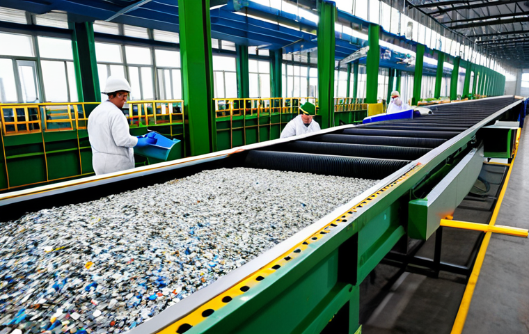 Modern Recycling Facility**

"Interior of a brightly lit, state-of-the-art recycling facility in Russia. Workers in professional uniforms are sorting materials. Conveyor belts move various recyclable items. Focus on advanced technology and efficient processes. Appropriate content, safe for work, fully clothed, professional environment, perfect anatomy, natural proportions, high quality."

**