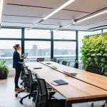 Home 20 녹색산업 자격증 시험을 준비하는 법 - **Green Innovation Hub:** A modern, brightly lit interior of an innovation lab or co-working space d...