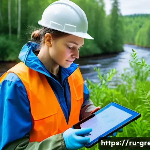 Home 29 녹색산업 직무별 연봉 - A professional environmental scientist in Russia conducting fieldwork in a forested area near a rive...